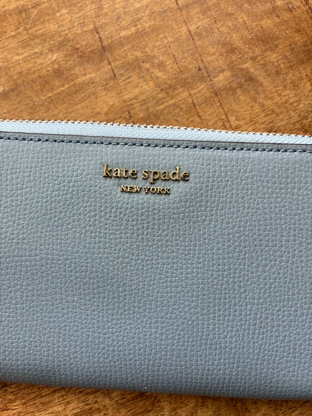 Kate Spade Wallet Light Blue Pebbled Leather Zip Around